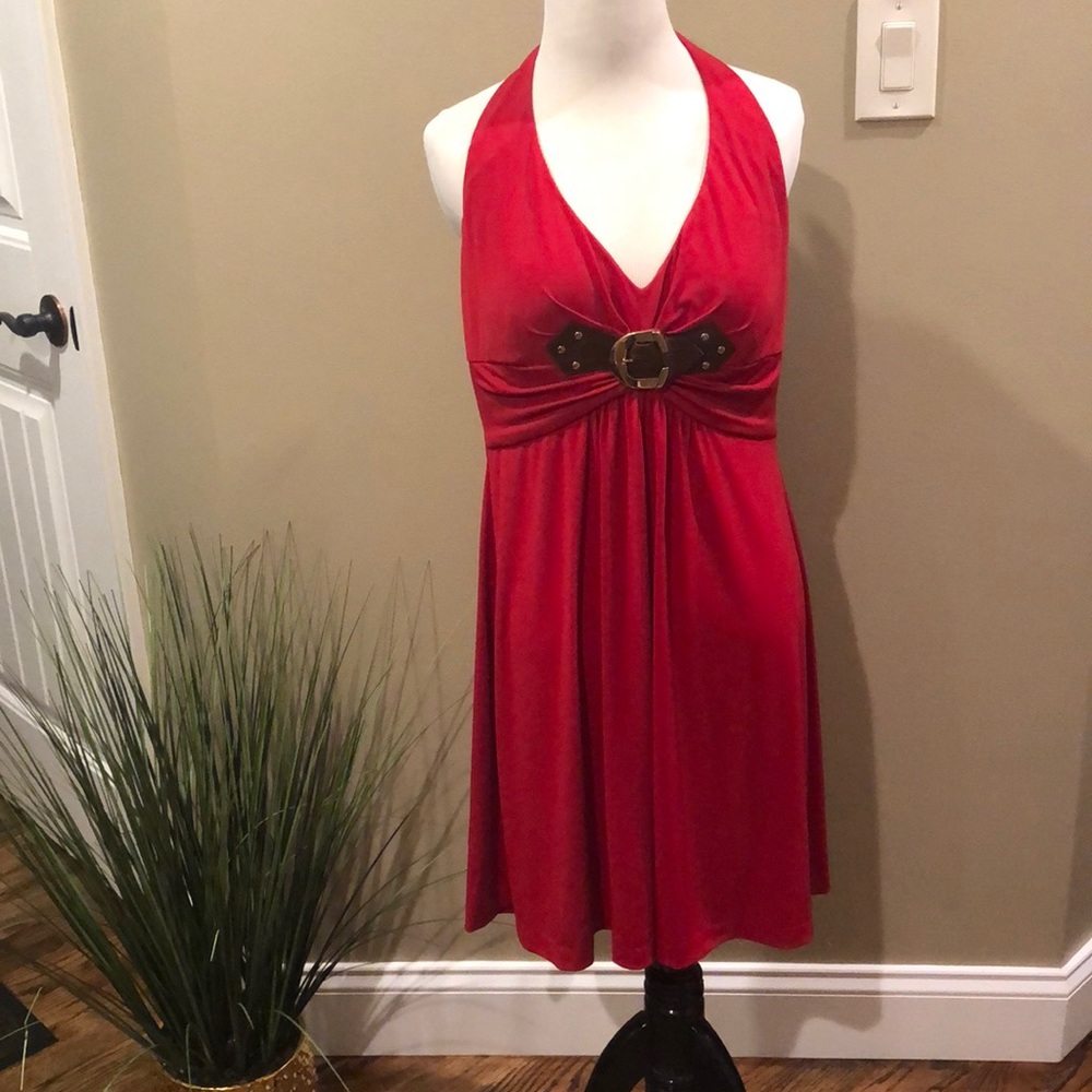 Caché. Red halter dress. Size XL.
